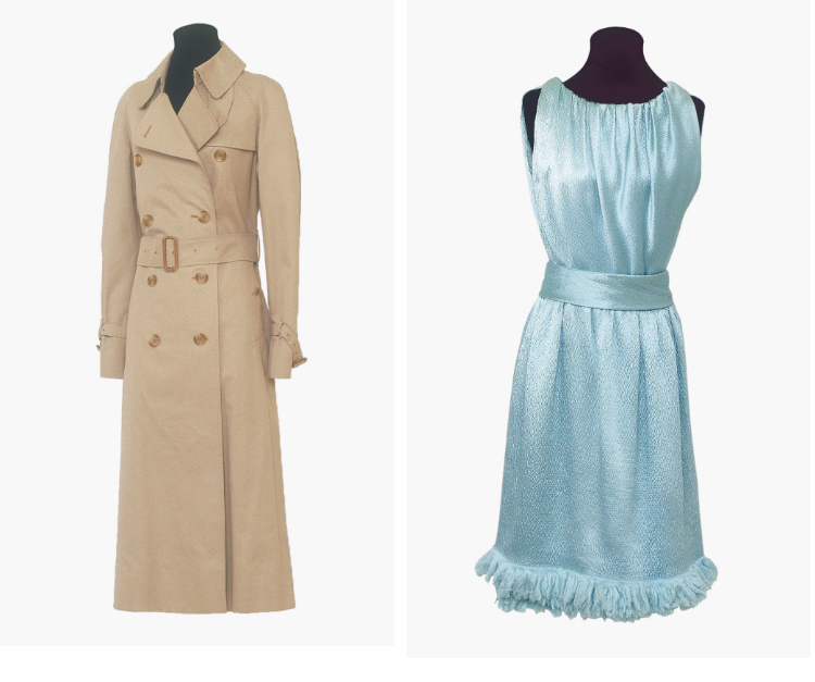 Hepburn's Burberry Trench (left, estimate: £10,000-15,000) and Satin Givenchy Gown (right, Estimate: £6,000-8,000)